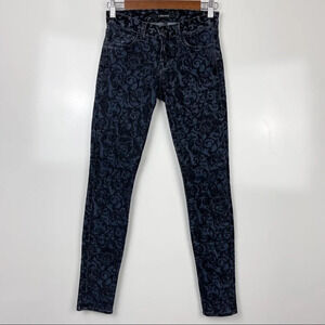 J Brand Brocade Skinny Leg Jeans Size 24 Black Blue Damask Velvet